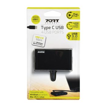 Port USB Type-c to 4 X Usb3.0 5gbps 30cm 4 Port Hub - Black